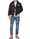 Evisu Hooded Baseball Jacket with Multi Badges