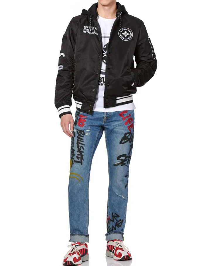 Evisu Hooded Baseball Jacket with Multi Badges - Image 4