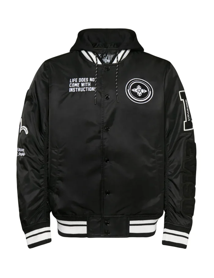 Evisu Hooded Baseball Jacket with Multi Badges