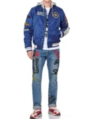 Evisu Hooded Baseball Jacket with Multi Badges