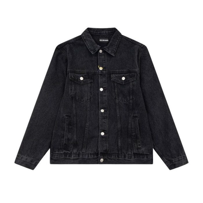 Oversized Black Denim Jacket Button Up