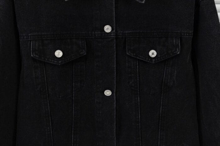 Oversized Black Denim Jacket Button Up - Image 5