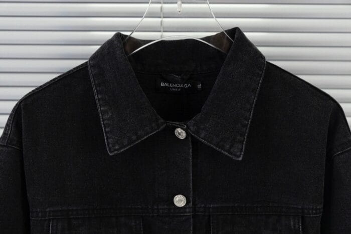 Oversized Black Denim Jacket Button Up - Image 6