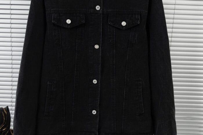 Oversized Black Denim Jacket Button Up - Image 7