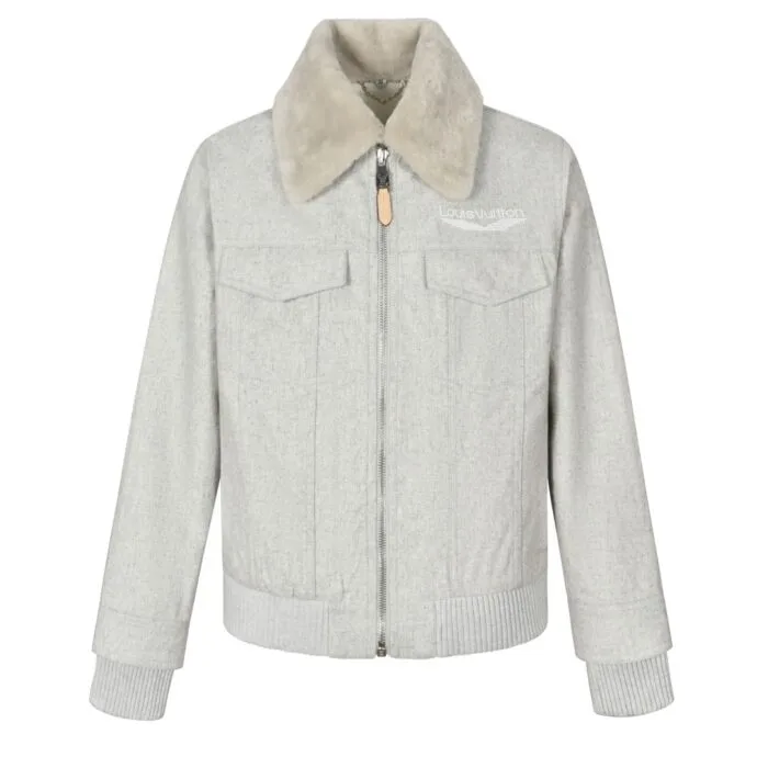 LOUIS VUITTON Fur Collar Wool Off-White